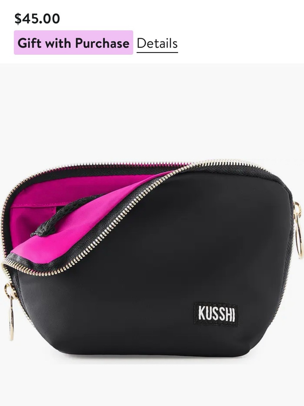 Kusshi Black Cosmetic Pouch with Pink Interior